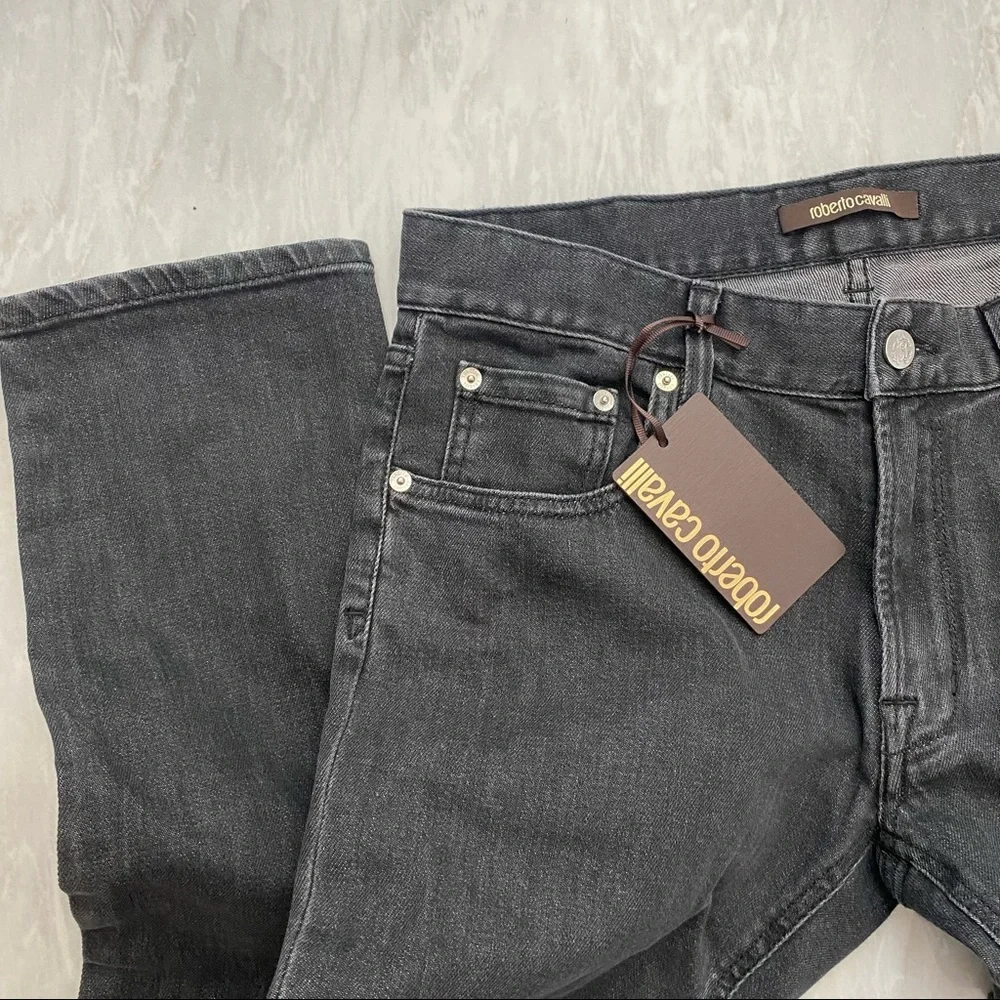 New mens Roberto Cavalli black jeans slim fit embroidered pocket - Picture 10 of 11